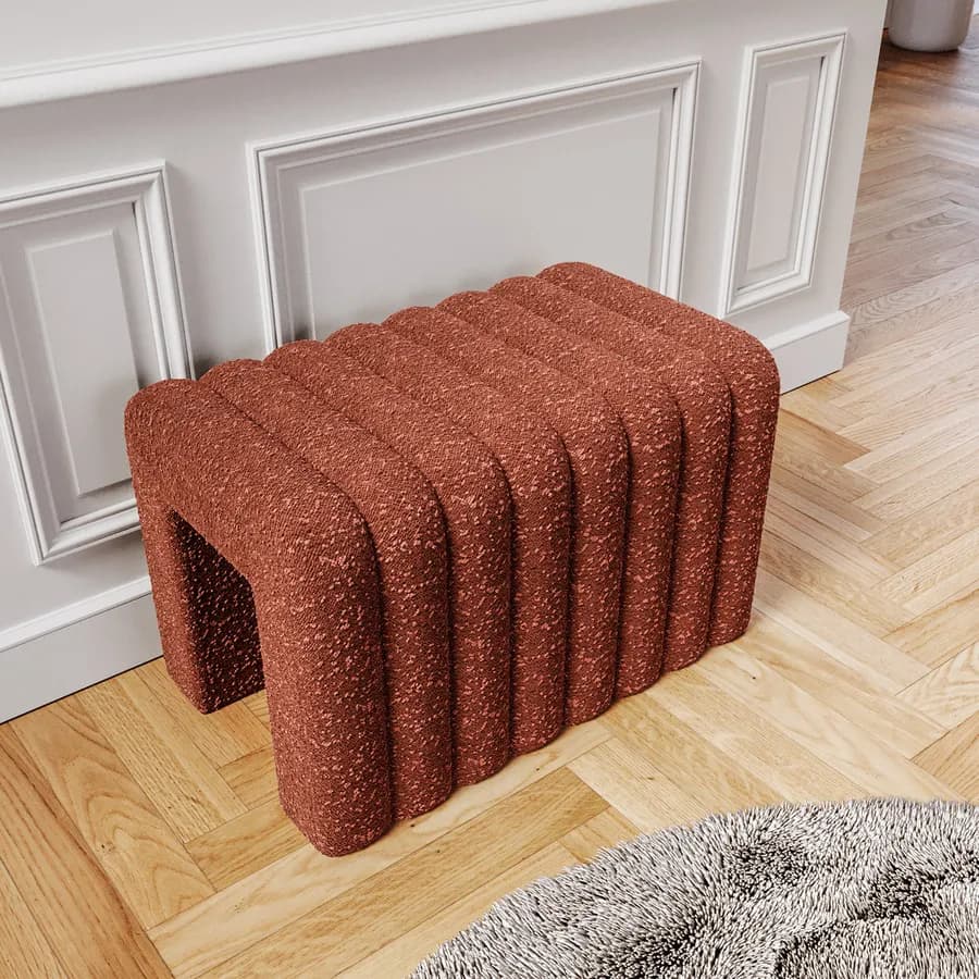 Panca 80x48 cm design ad arco in tessuto bouclé terraccotta - Rudy