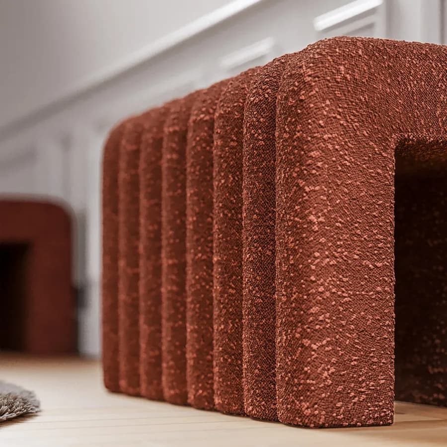 Panca 80x48 cm design ad arco in tessuto bouclé terraccotta - Rudy