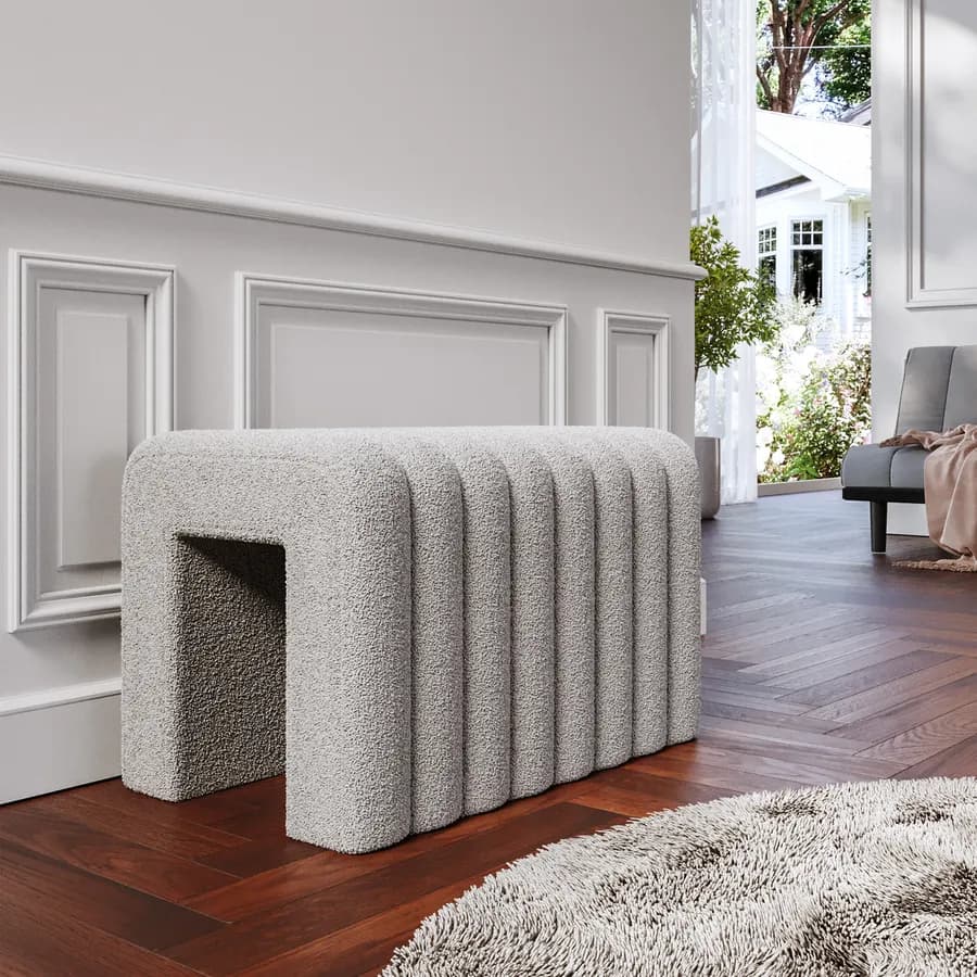 Panca 80x48 cm design ad arco in tessuto micro teddy grigio chiaro - Rudy