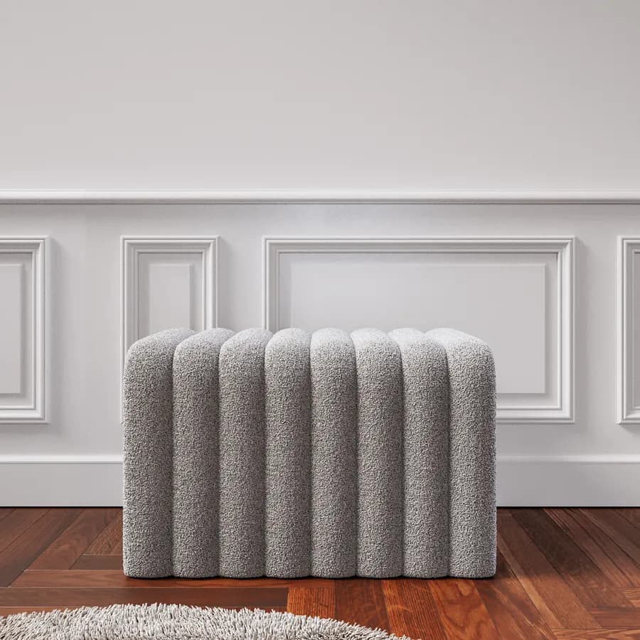 Panca 80x48 cm design ad arco in tessuto micro teddy grigio chiaro - Rudy