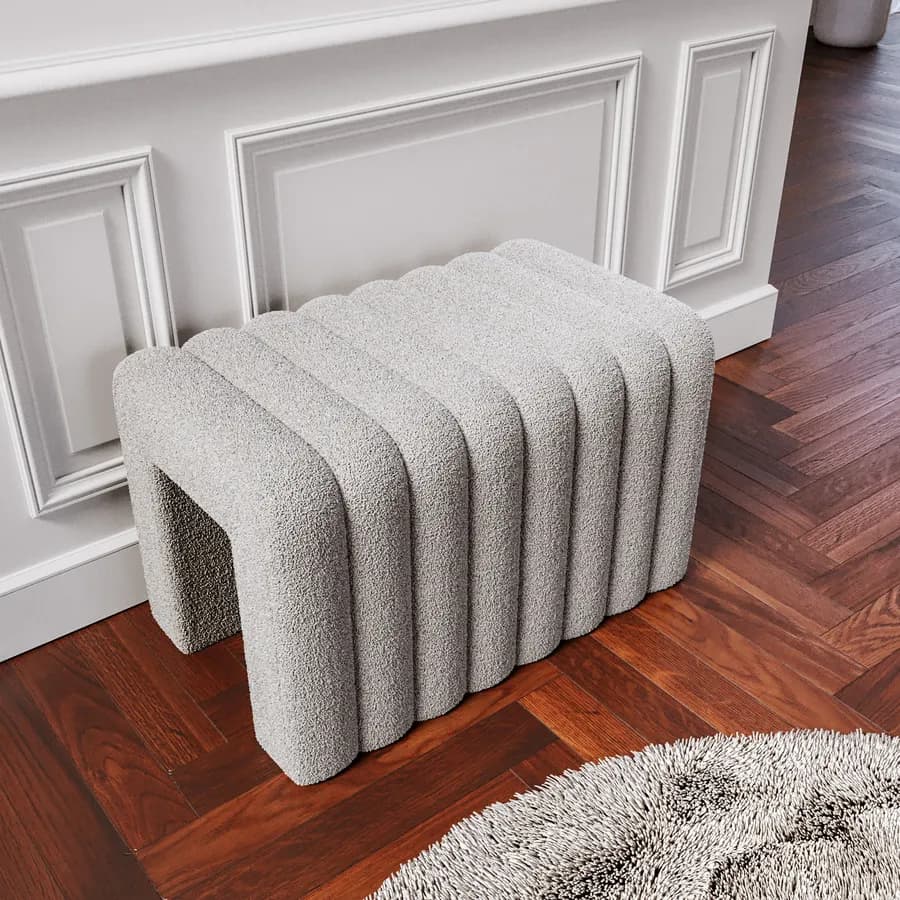 Panca 80x48 cm design ad arco in tessuto micro teddy grigio chiaro - Rudy
