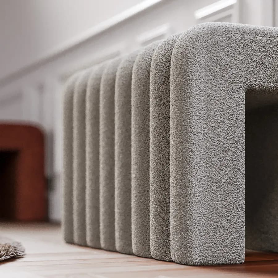 Panca 80x48 cm design ad arco in tessuto micro teddy grigio chiaro - Rudy