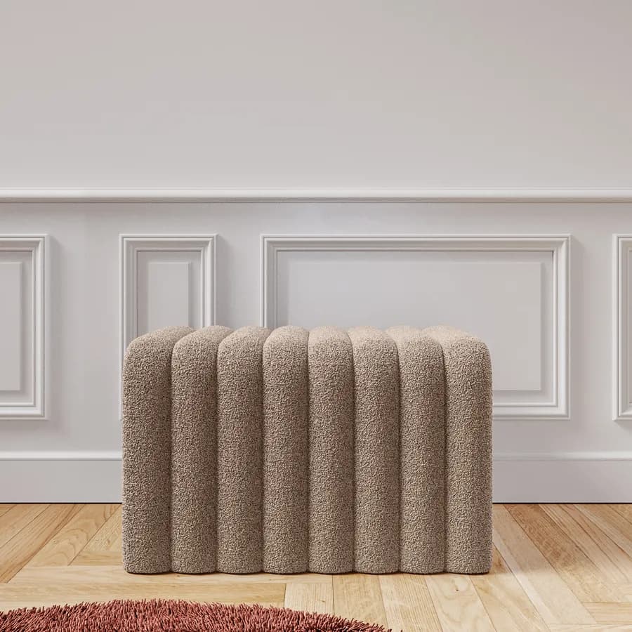 Panca 80x48 cm design ad arco in tessuto micro teddy tortora - Rudy
