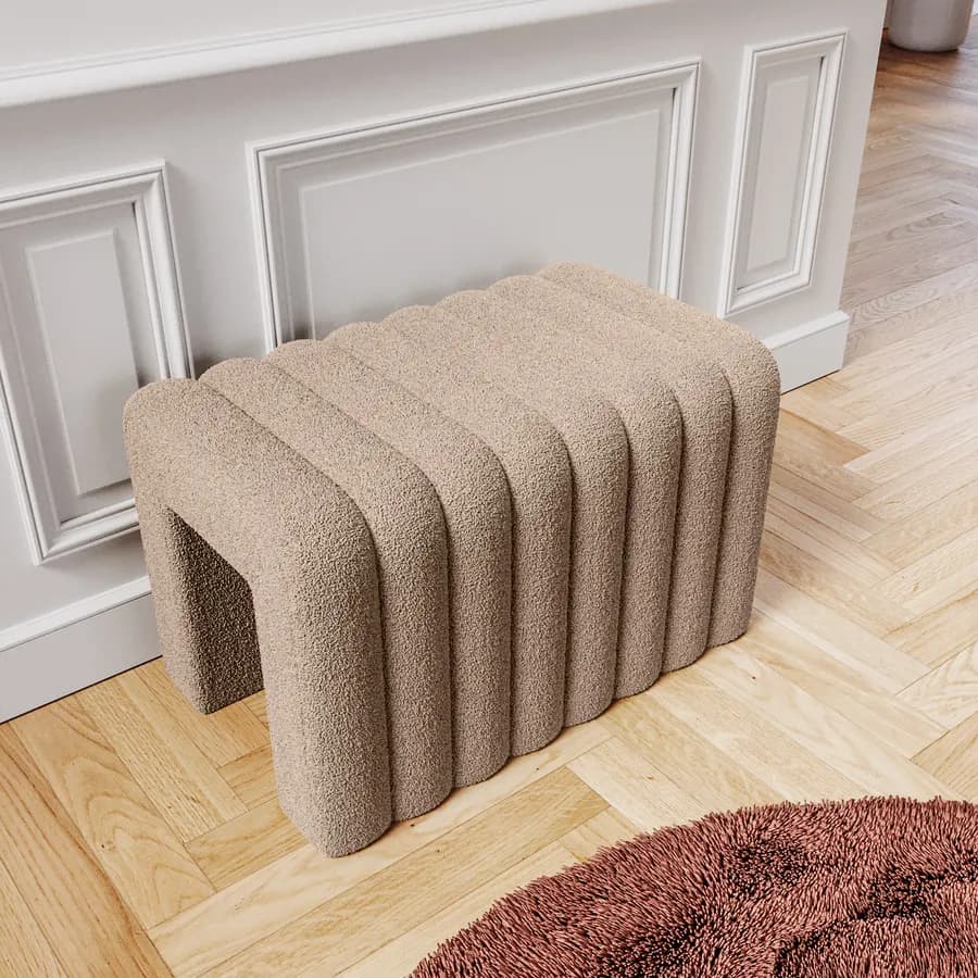 Panca 80x48 cm design ad arco in tessuto micro teddy tortora - Rudy