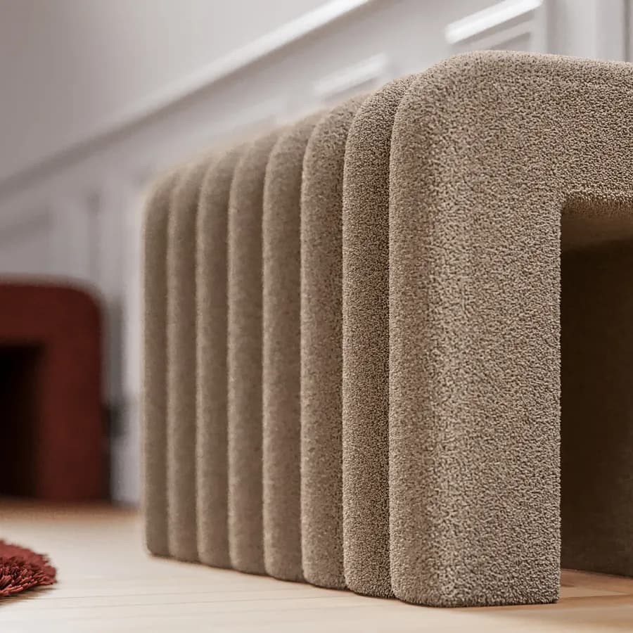 Panca 80x48 cm design ad arco in tessuto micro teddy tortora - Rudy