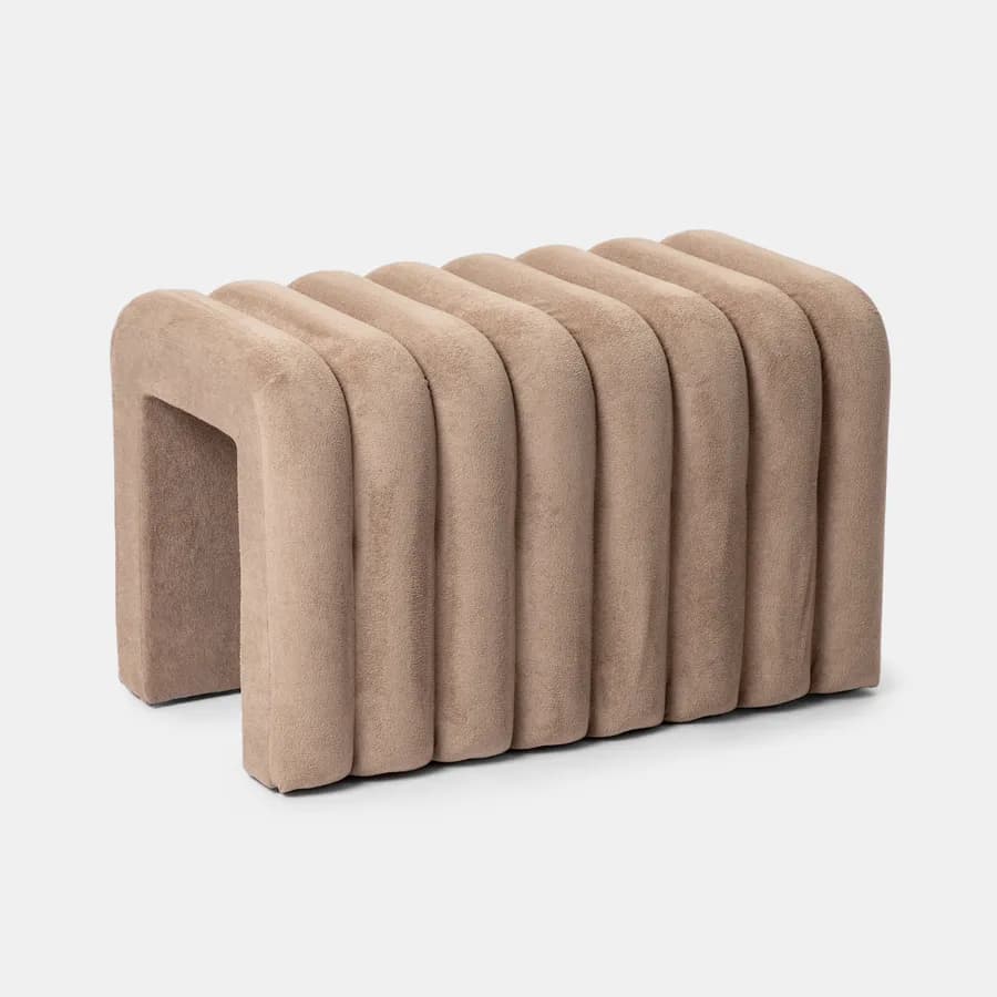 Panca 80x48 cm design ad arco in tessuto micro teddy tortora - Rudy