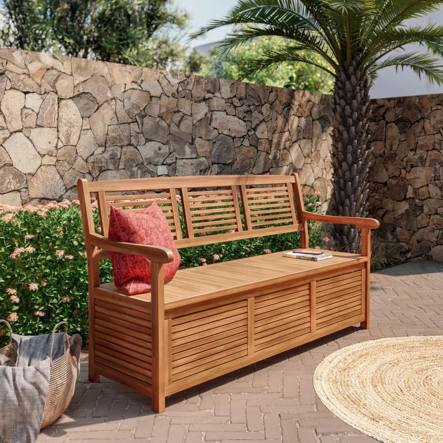 Panca con contenitore 157x90h cm in legno di acacia - Paja
