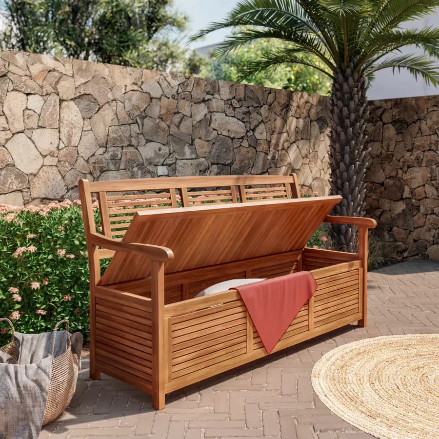 Panca con contenitore 157x90h cm in legno di acacia - Paja