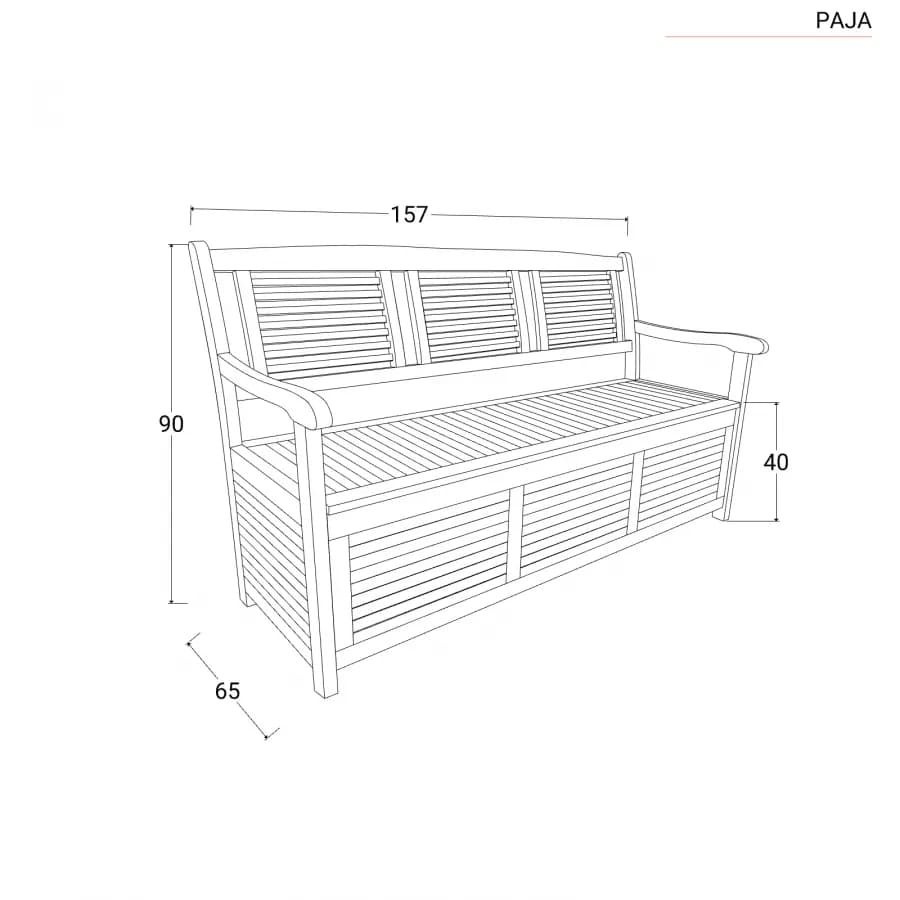 Panca con contenitore 157x90h cm in legno di acacia - Paja