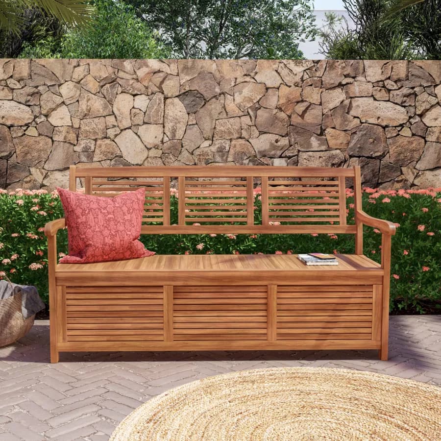 Panca con contenitore 157x90h cm in legno di acacia - Paja