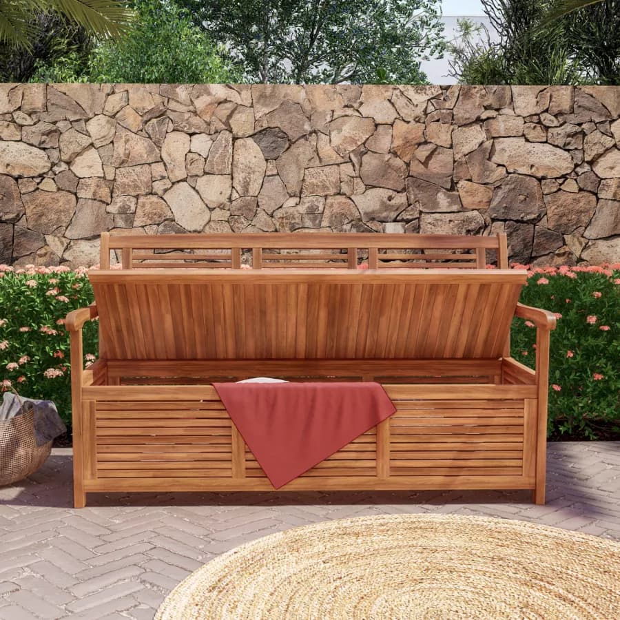 Panca con contenitore 157x90h cm in legno di acacia - Paja