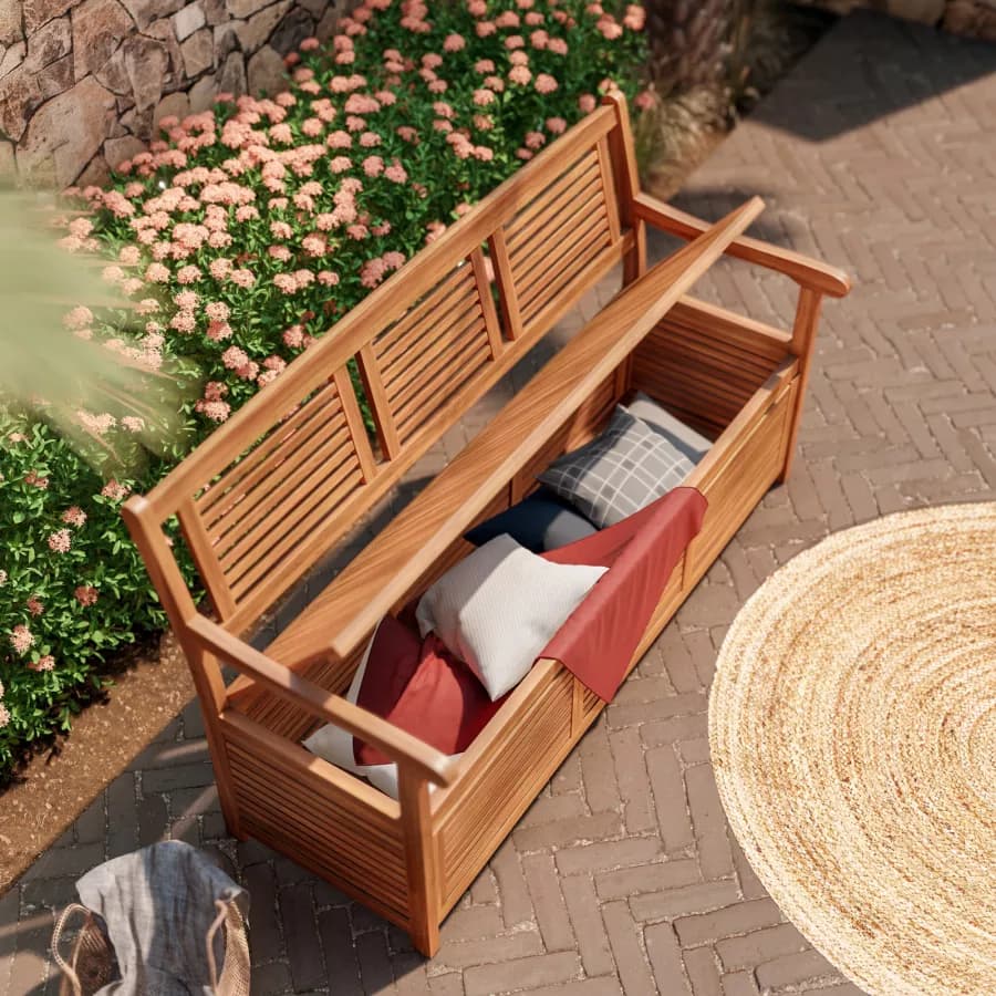 Panca con contenitore 157x90h cm in legno di acacia - Paja