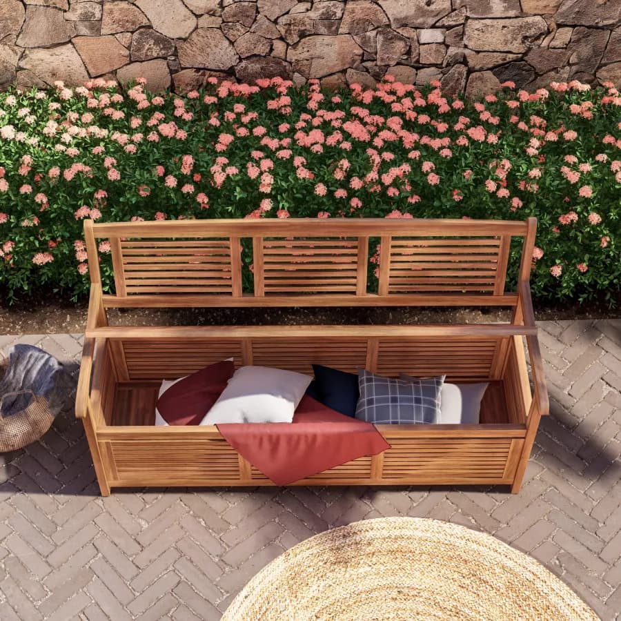 Panca con contenitore 157x90h cm in legno di acacia - Paja
