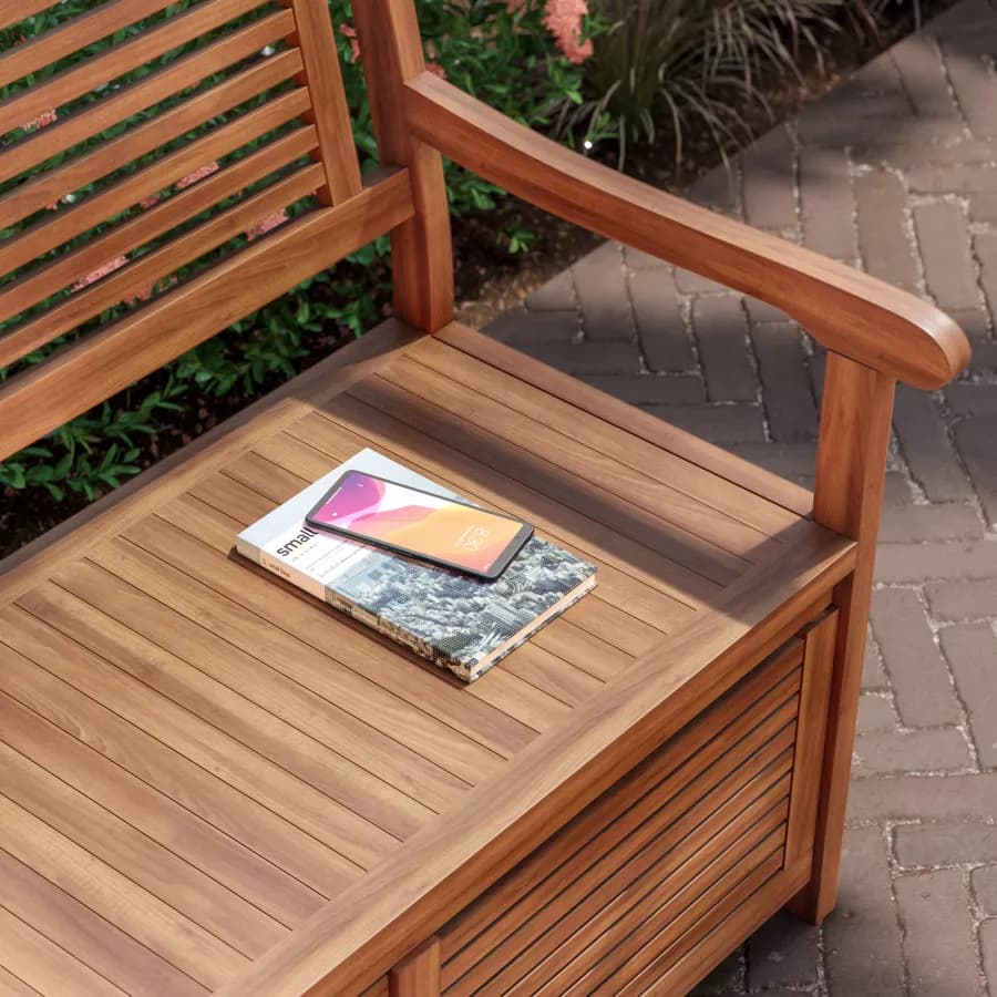 Panca con contenitore 157x90h cm in legno di acacia - Paja