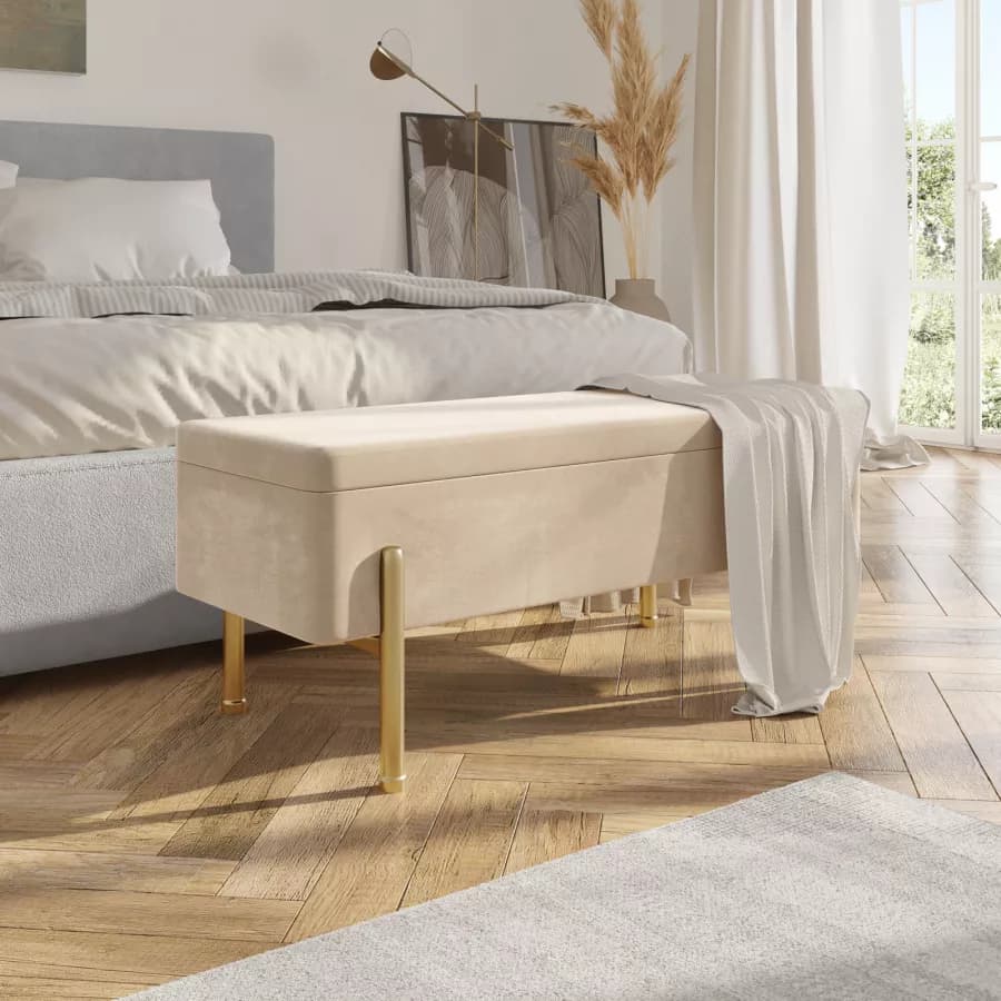 Panca contenitore 110 cm in velluto crema - Dria