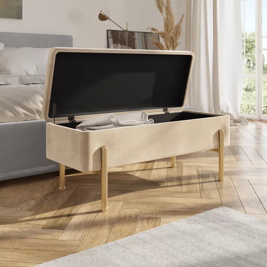 Panca contenitore 110 cm in velluto crema - Dria