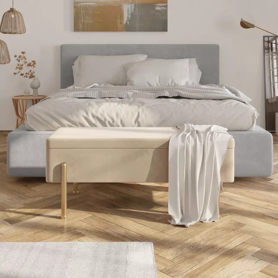 Panca contenitore 110 cm in velluto crema - Dria
