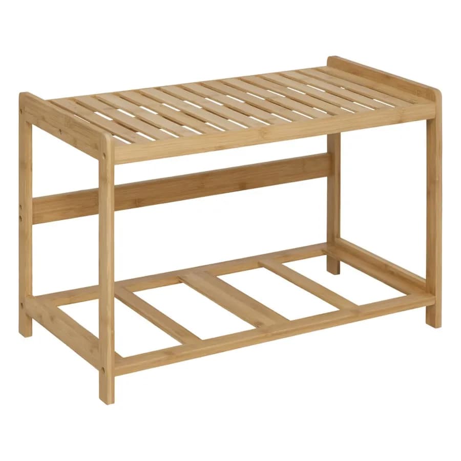 Panca contenitore 67x44h cm in bambù naturale con 2 cassetti in tessuto bianco - Lascaux