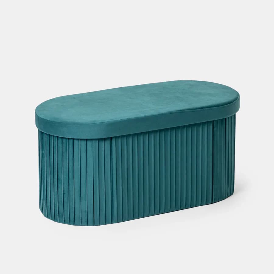 Panca contenitore 78x38 cm in velluto a coste blu petrolio con seduta imbottita - French