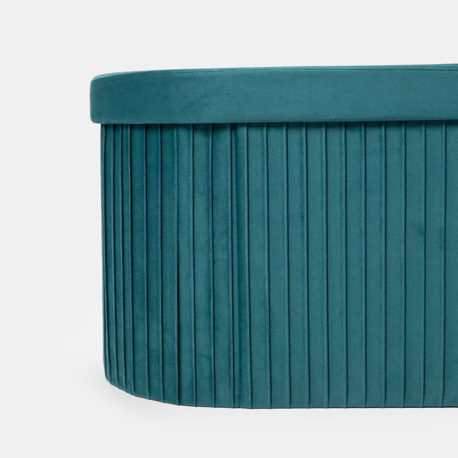 Panca contenitore 78x38 cm in velluto a coste blu petrolio con seduta imbottita - French