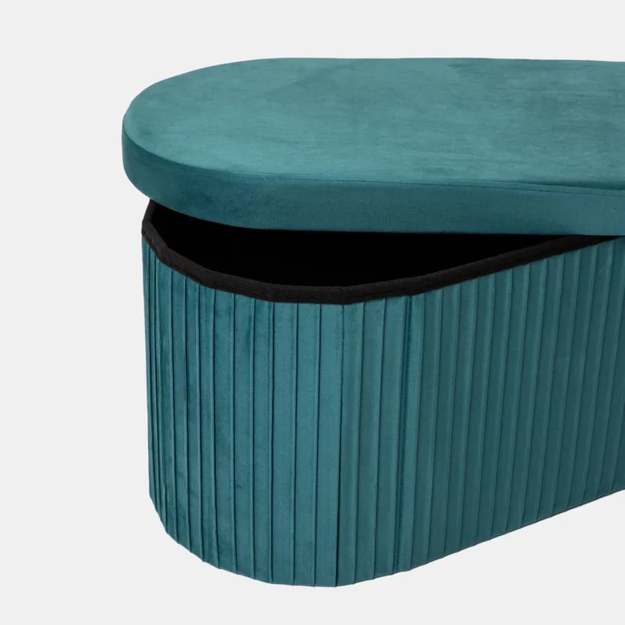 Panca contenitore 78x38 cm in velluto a coste blu petrolio con seduta imbottita - French