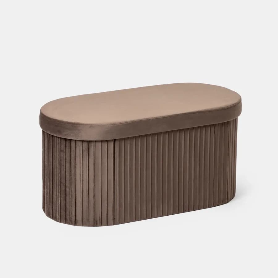 Panca contenitore 78x38 cm in velluto a coste cacao con seduta imbottita - French