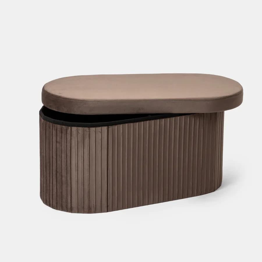 Panca contenitore 78x38 cm in velluto a coste cacao con seduta imbottita - French