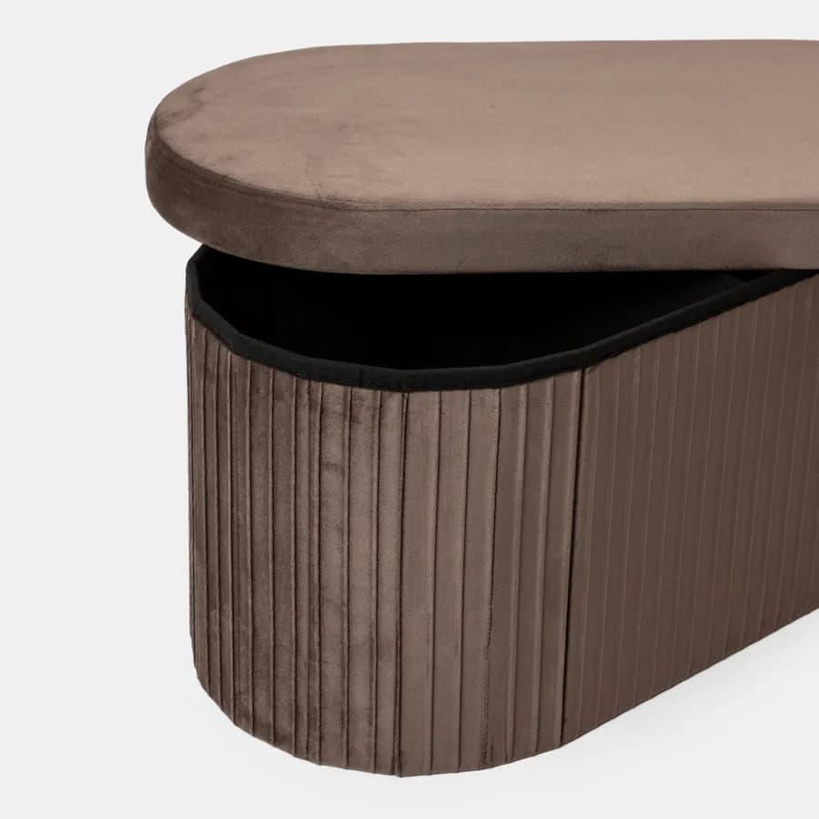 Panca contenitore 78x38 cm in velluto a coste cacao con seduta imbottita - French