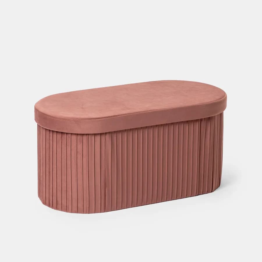 Panca contenitore 78x38 cm in velluto a coste rosa antico con seduta imbottita - French