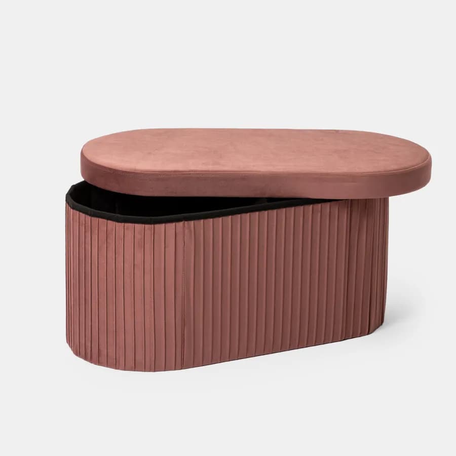 Panca contenitore 78x38 cm in velluto a coste rosa antico con seduta imbottita - French