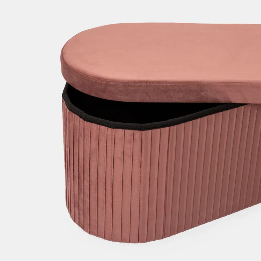 Panca contenitore 78x38 cm in velluto a coste rosa antico con seduta imbottita - French
