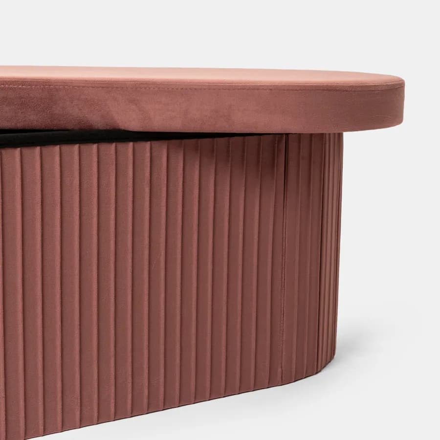 Panca contenitore 78x38 cm in velluto a coste rosa antico con seduta imbottita - French