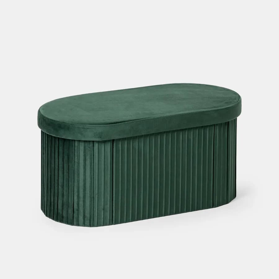 Panca contenitore 78x38 cm in velluto a coste verde bosco con seduta imbottita - French