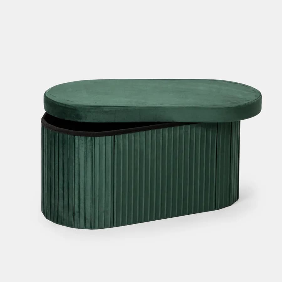 Panca contenitore 78x38 cm in velluto a coste verde bosco con seduta imbottita - French