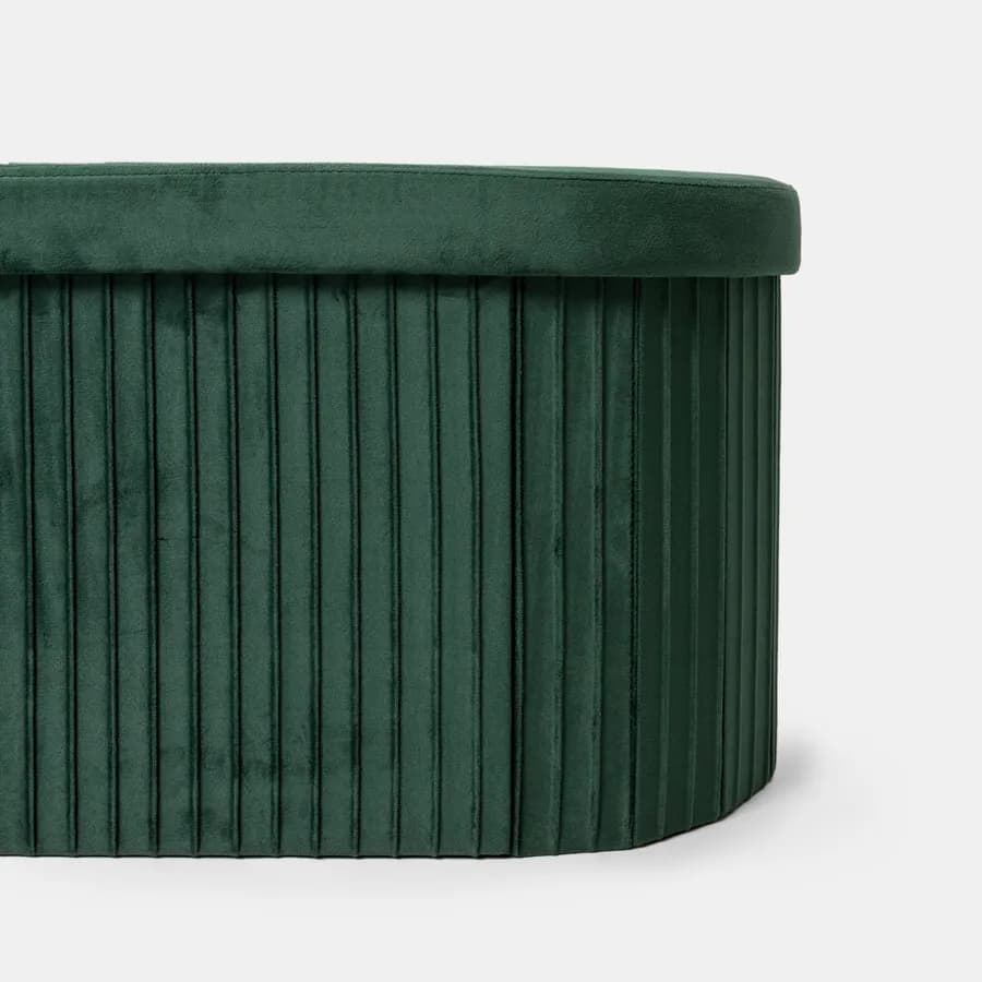 Panca contenitore 78x38 cm in velluto a coste verde bosco con seduta imbottita - French