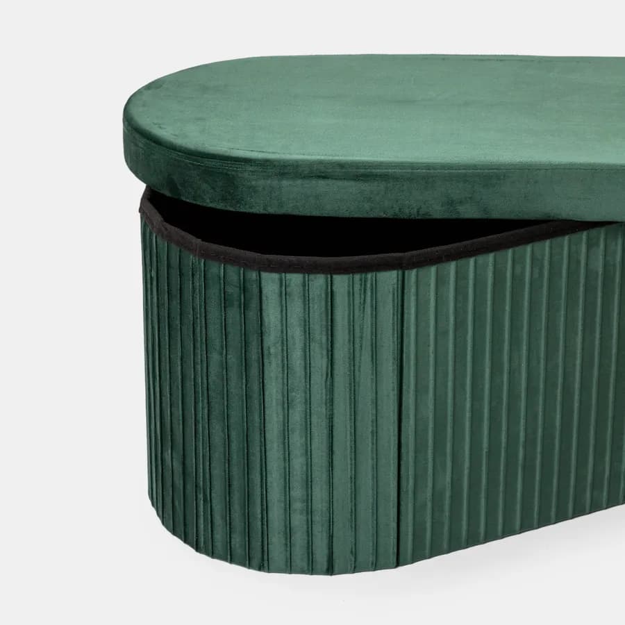 Panca contenitore 78x38 cm in velluto a coste verde bosco con seduta imbottita - French