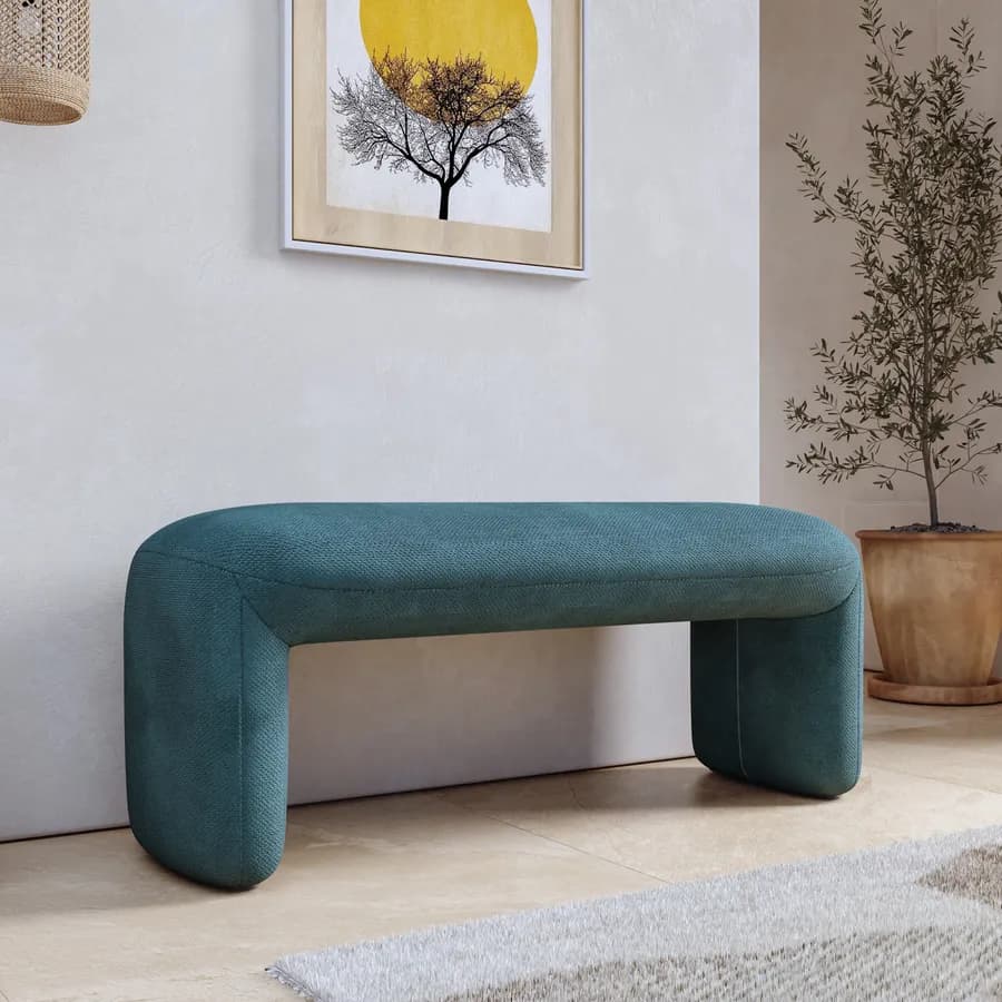Panca imbottita 110x45 cm in tessuto effetto maglia blu petrolio - Ticus