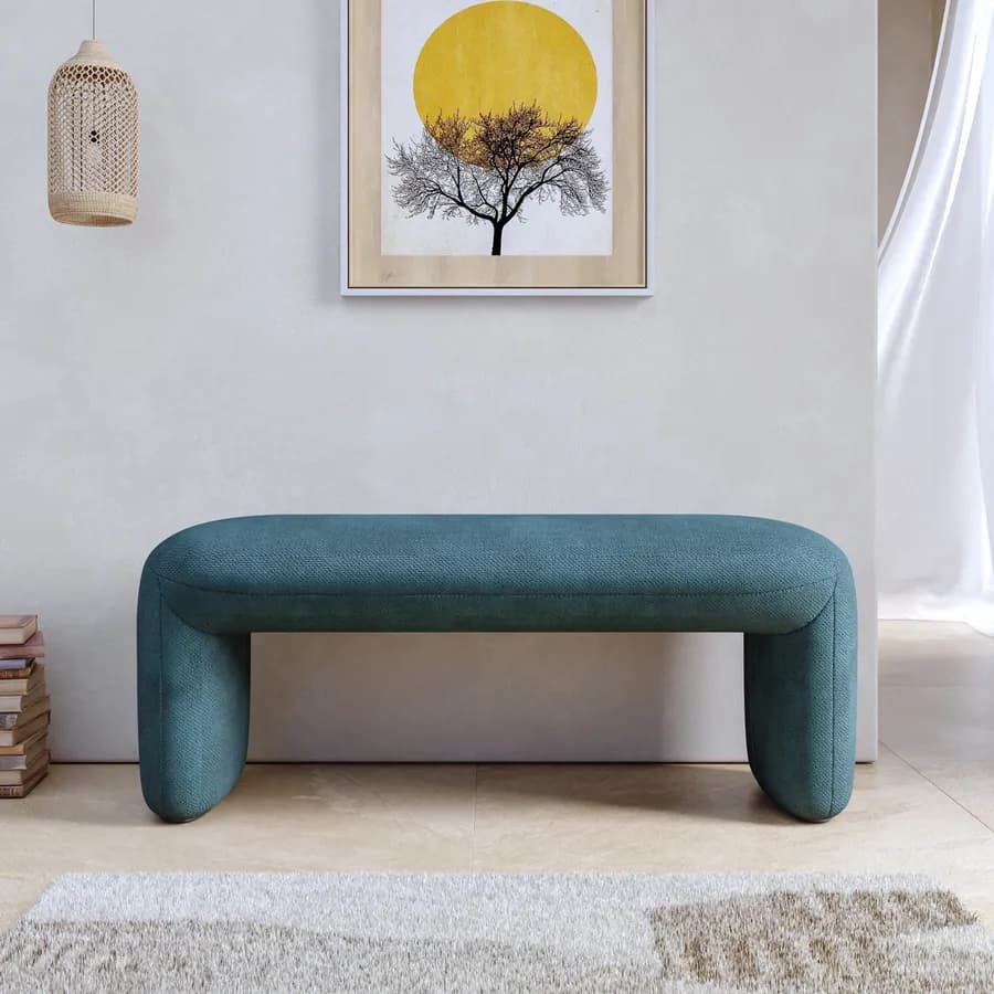 Panca imbottita 110x45 cm in tessuto effetto maglia blu petrolio - Ticus