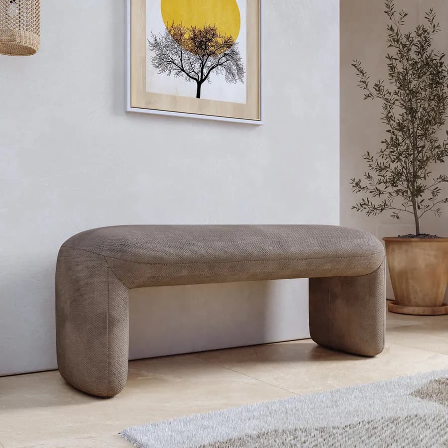Panca imbottita 110x45 cm in tessuto effetto maglia cacao - Ticus