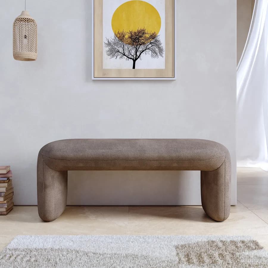 Panca imbottita 110x45 cm in tessuto effetto maglia cacao - Ticus
