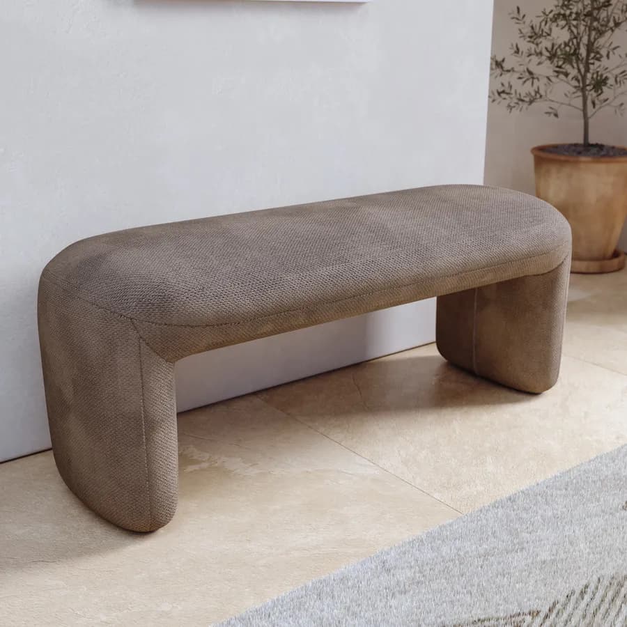 Panca imbottita 110x45 cm in tessuto effetto maglia cacao - Ticus