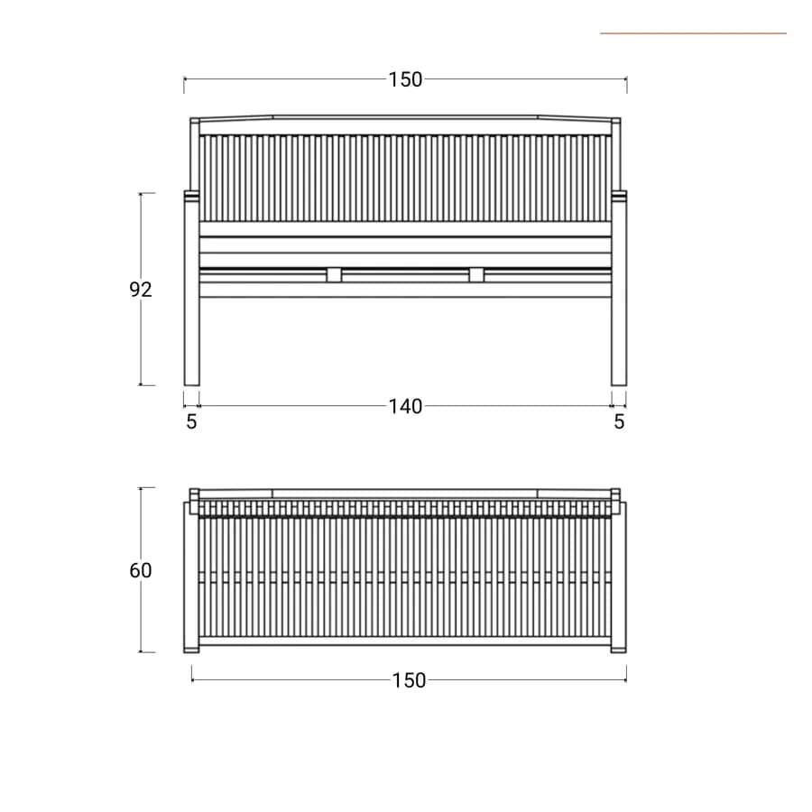 Panchina da giardino 3 posti 150x60 cm in legno teak - Louis