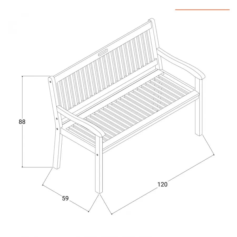 Panchina 2 posti in legno di acacia 120x59 cm con braccioli - Paja