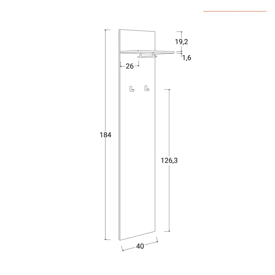 Pannello appendiabiti 40x184h cm con 2 ganci e mensola bronzo - Blake