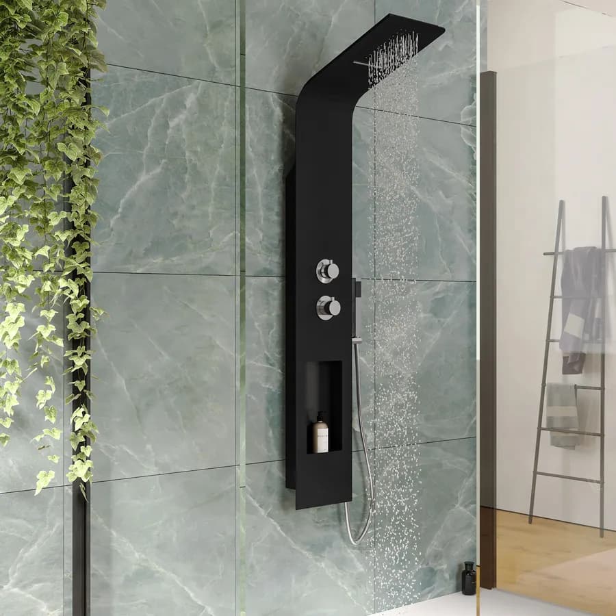 Pannello doccia con miscelatore termostatico in alluminio nero - Geco