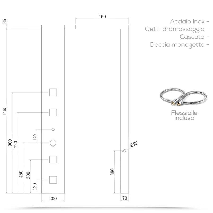 Pannello doccia idromassaggio squadrato con cascata cervicale idroterapia - Keen