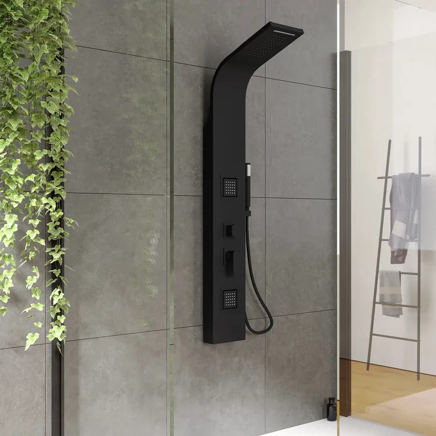 Pannello doccia in ottone nero 3 vie con doccino - Suite