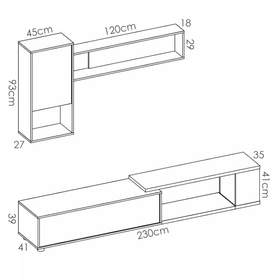 Parete attrezzata 180-230 cm in legno bianco lucido e naturale - Macy