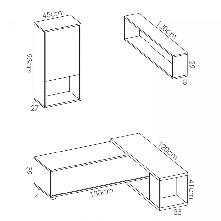 Parete attrezzata 180-230 cm in legno bianco lucido e naturale - Macy