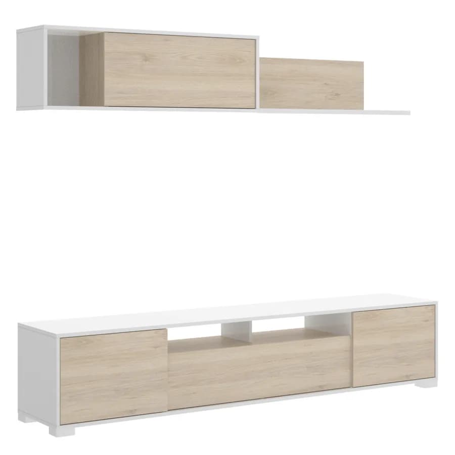 Parete attrezzata 200 cm reversibile in legno bianco lucido e naturale - Goya